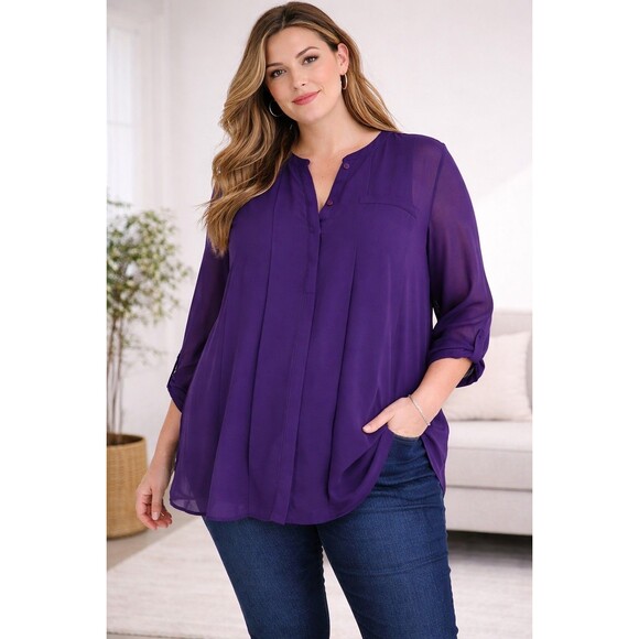 Lane Bryant Tops - Womens Plus Size 26/28 Purple Sheer Chiffon Tunic Blouse 3/4 Sleeve Flowy Top